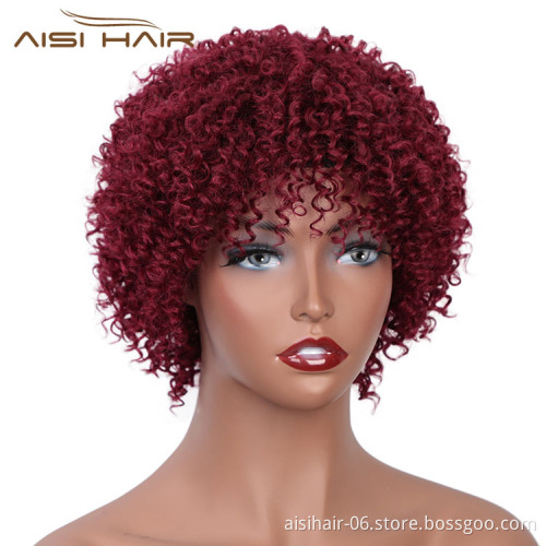 Aisi Hair Unprocessed Human Hair Natural Girls 150% Density Afro Kinky Curly Short Pixie Cut Red Wig